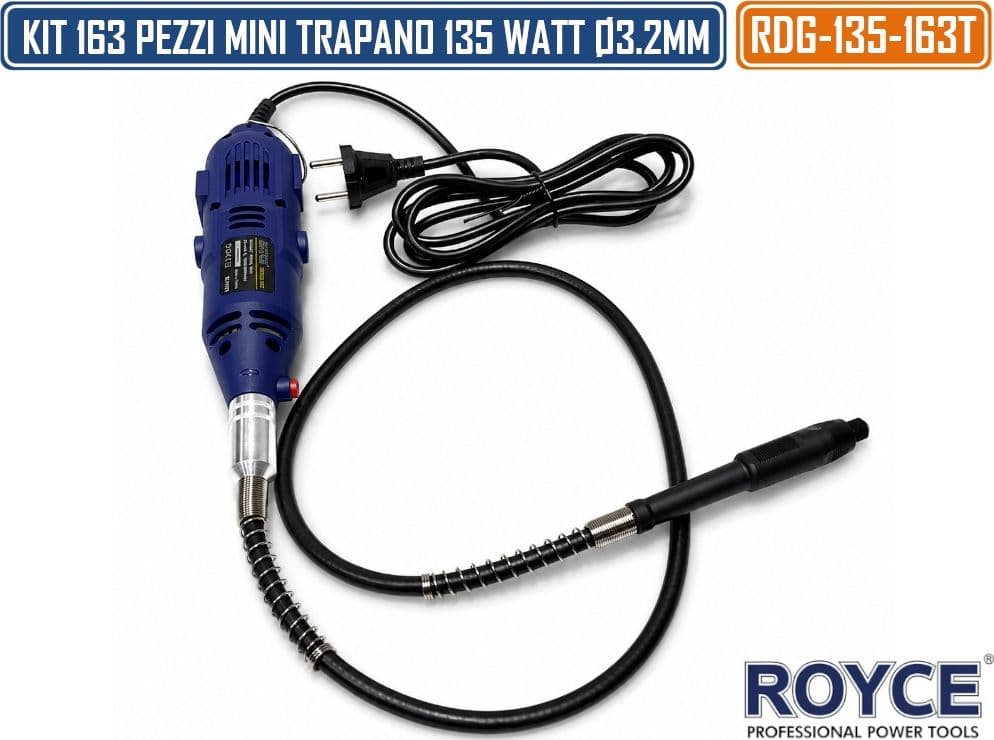 RDG-135-163T KIT MINI TRAPANO SMERIGLIATORE 163 PEZZI PER TAGLIO LEVIGATURA INCISIONE FORATURA - 3