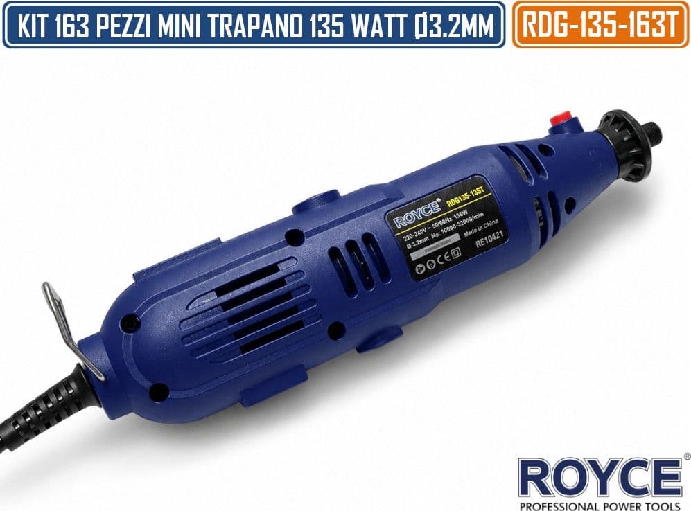 RDG-135-163T KIT MINI TRAPANO SMERIGLIATORE 163 PEZZI PER TAGLIO LEVIGATURA INCISIONE FORATURA - 4