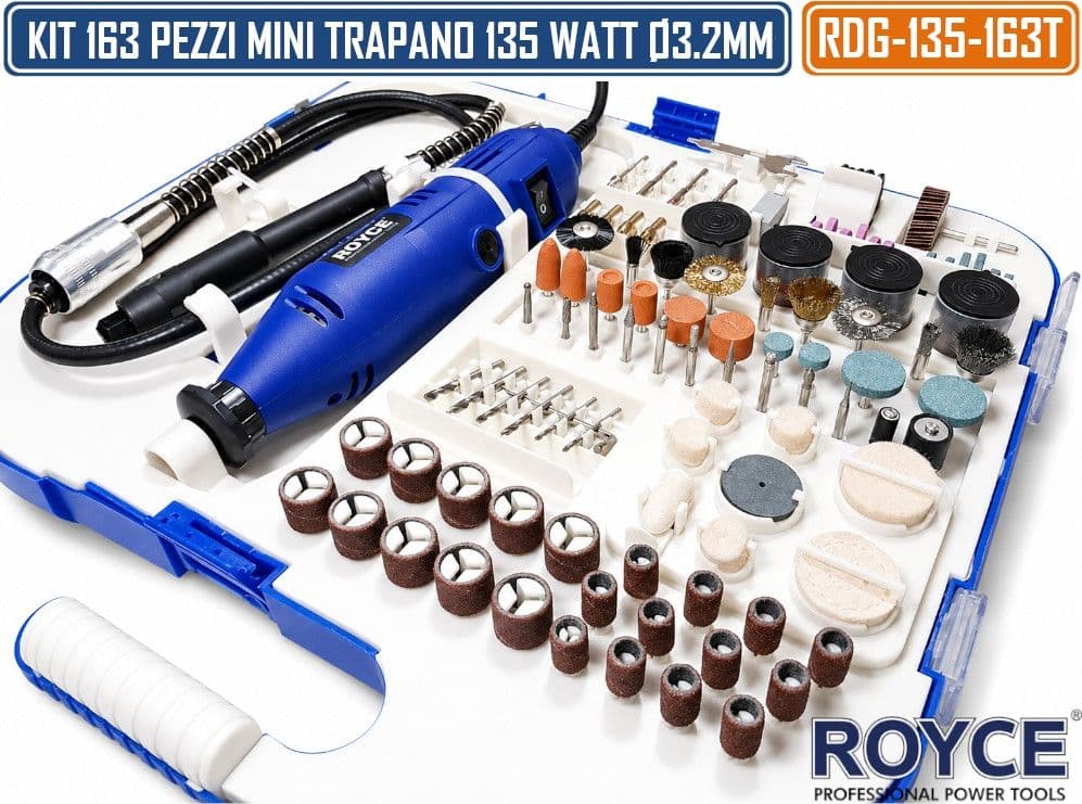 RDG-135-163T KIT MINI TRAPANO SMERIGLIATORE 163 PEZZI PER TAGLIO LEVIGATURA INCISIONE FORATURA - 5