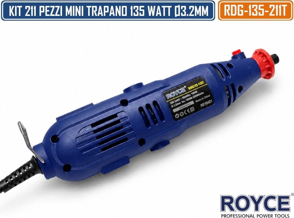 RDG-135-211T KIT MINI TRAPANO SMERIGLIATORE 211 PEZZI PER TAGLIO LEVIGATURA INCISIONE FORATURA - 3