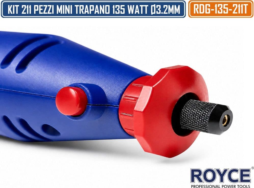 RDG-135-211T KIT MINI TRAPANO SMERIGLIATORE 211 PEZZI PER TAGLIO LEVIGATURA INCISIONE FORATURA - 4