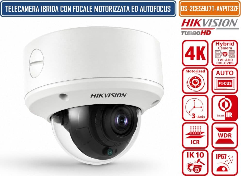 HIKVISION DS-2CE59U7T-AVPIT3ZF TELECAMERA DOME 4K ULTRA HD 8 MP ULTRA LOW LIGHT CON OTTICA MOTORIZZATA VARIFOCALE IP67