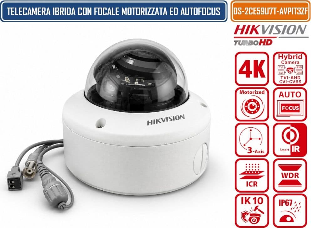 HIKVISION DS-2CE59U7T-AVPIT3ZF TELECAMERA DOME 4K ULTRA HD 8 MP ULTRA LOW LIGHT CON OTTICA MOTORIZZATA VARIFOCALE IP67 - 2