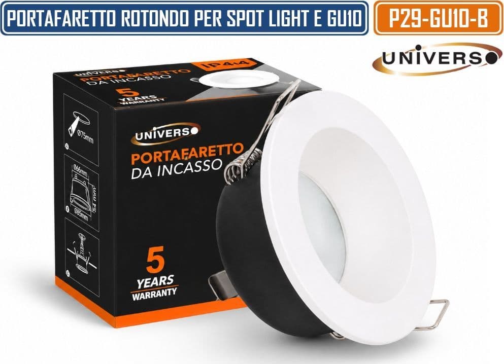 UNIVERSO P39-GU10-B PORTAFARETTO ROTONDO FISSO DA INCASSO PER LAMPADINE GU10 BIANCO IP44 - 6
