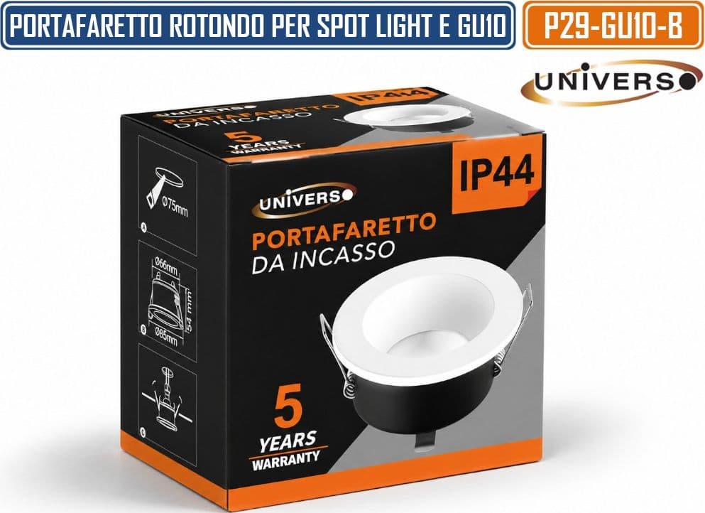 UNIVERSO P39-GU10-B PORTAFARETTO ROTONDO FISSO DA INCASSO PER LAMPADINE GU10 BIANCO IP44 - 5