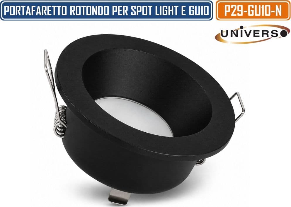UNIVERSO P39-GU10-N PORTAFARETTO ROTONDO FISSO DA INCASSO PER LAMPADINE GU10 NERO IP44 - 2