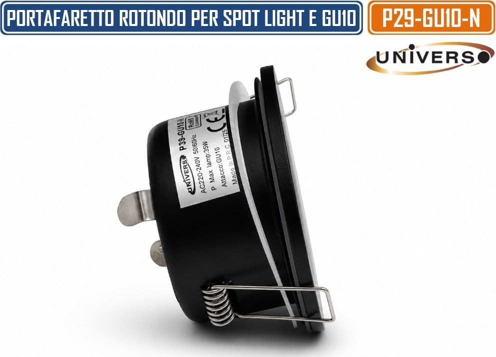 UNIVERSO P39-GU10-N PORTAFARETTO ROTONDO FISSO DA INCASSO PER LAMPADINE GU10 NERO IP44 - 3