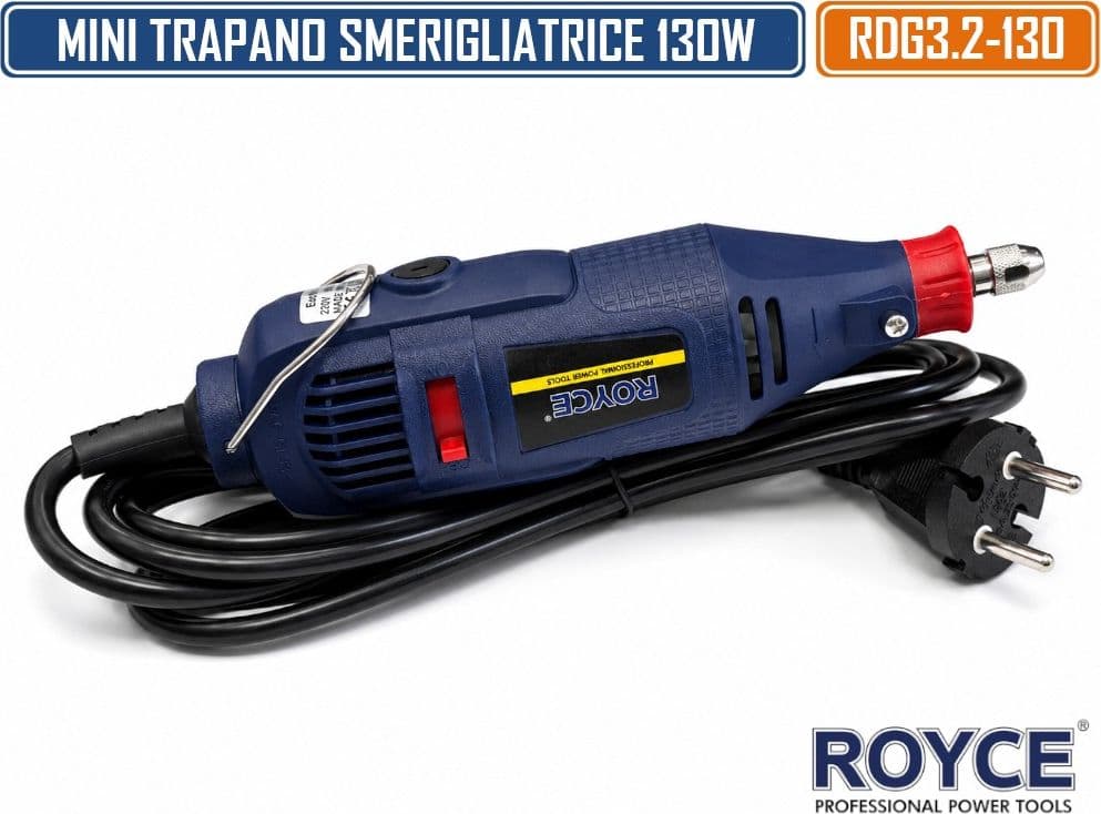 ROYCE RDG3.2-130 MINI TRAPANO ELETTRICO 130W MULTIFUNZIONE CON VELOCITÀ REGOLABILE 0-35000 RPM E MANDRINO Ø3,2 MM PER INCISIONE, SMERIGLIATURA, LUCIDATURA E RIFINITURA - 2