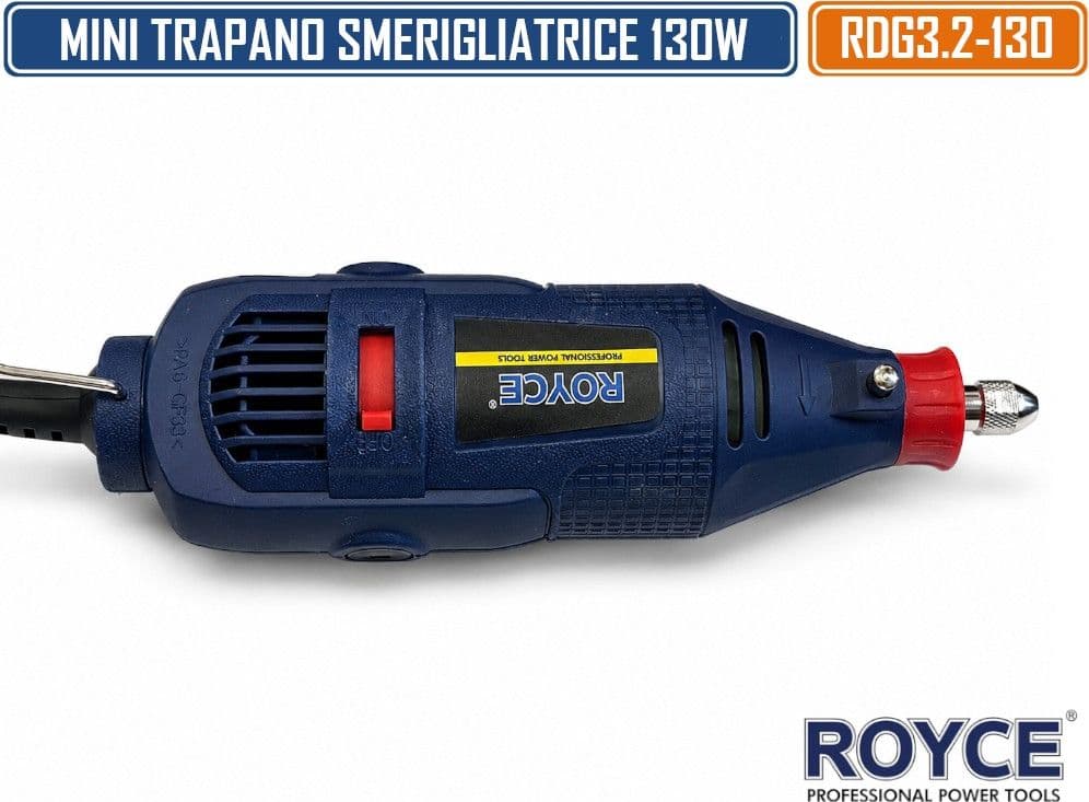 ROYCE RDG3.2-130 MINI TRAPANO ELETTRICO 130W MULTIFUNZIONE CON VELOCITÀ REGOLABILE 0-35000 RPM E MANDRINO Ø3,2 MM PER INCISIONE, SMERIGLIATURA, LUCIDATURA E RIFINITURA - 3