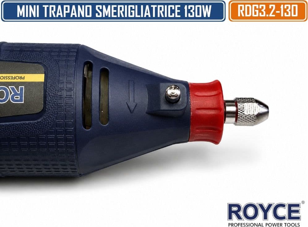 ROYCE RDG3.2-130 MINI TRAPANO ELETTRICO 130W MULTIFUNZIONE CON VELOCITÀ REGOLABILE 0-35000 RPM E MANDRINO Ø3,2 MM PER INCISIONE, SMERIGLIATURA, LUCIDATURA E RIFINITURA - 4