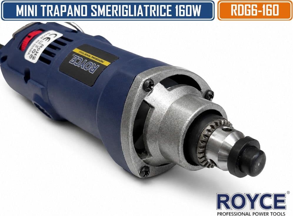 ROYCE RDG6-160 MINI TRAPANO ELETTRICO 160W MULTIFUNZIONE CON VELOCITÀ REGOLABILE 8000-30000 RPM E MANDRINO Ø0.8-6 MM PER INCISIONE, SMERIGLIATURA, LUCIDATURA E RIFINITURA - 4