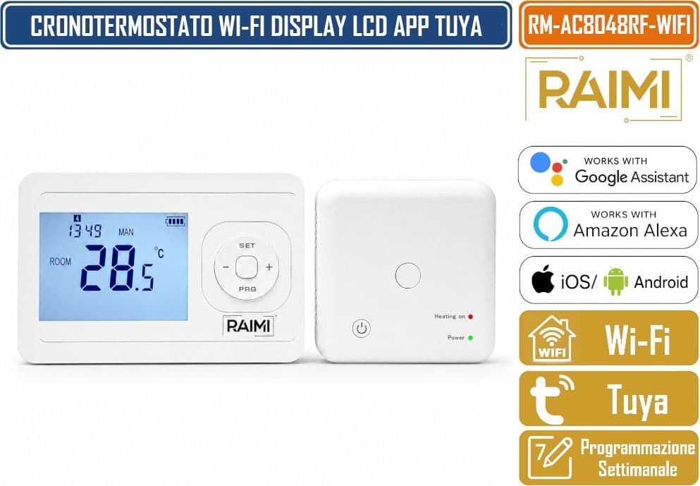 RAIMI AC8048RF-WIFI CRONOTERMOSTATO DIGITALE WIRELESS SMART PER CALDAIA CON DISPLAY LCD, PROGRAMMAZIONE SETTIMANALE 5+1+1 E CONTROLLO APP SMART LIFE TUYA - 3