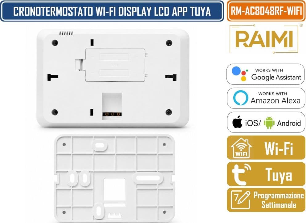 RAIMI AC8048RF-WIFI CRONOTERMOSTATO DIGITALE WIRELESS SMART PER CALDAIA CON DISPLAY LCD, PROGRAMMAZIONE SETTIMANALE 5+1+1 E CONTROLLO APP SMART LIFE TUYA - 5