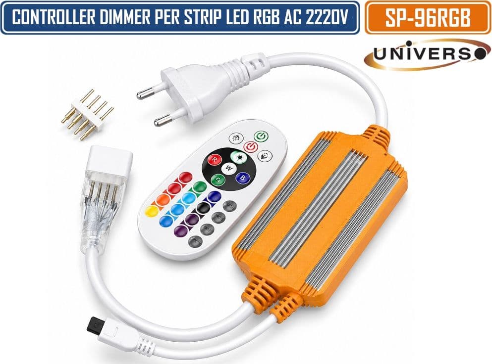UNIVERSO SP-96RGB DRIVER CONTROLLER DIMMER PER STRIP LED RGB AC 220V IP65 CON TELECOMANDO IR – 1200W