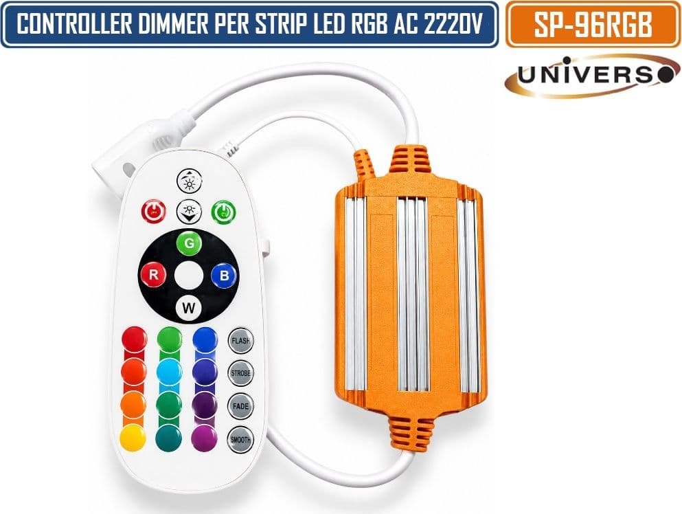 UNIVERSO SP-96RGB DRIVER CONTROLLER DIMMER PER STRIP LED RGB AC 220V IP65 CON TELECOMANDO IR – 1200W - 2