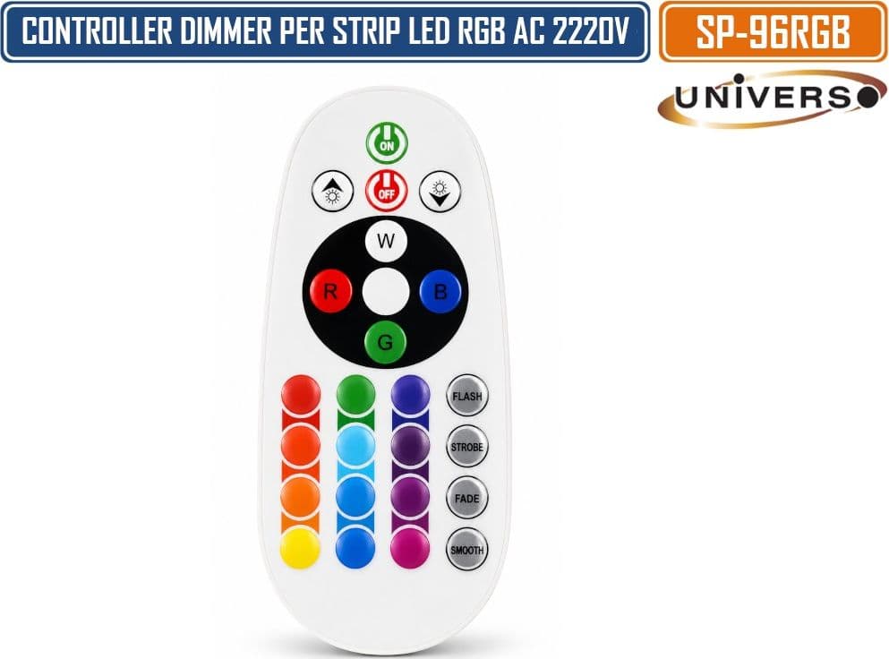 UNIVERSO SP-96RGB DRIVER CONTROLLER DIMMER PER STRIP LED RGB AC 220V IP65 CON TELECOMANDO IR – 1200W - 3
