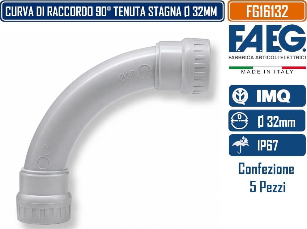 CONFEZIONE 5 PEZZI CURVA DI RACCORDO 90° PER TUBO RIGIDO Ø 32MM TENUTA STAGNA IP67 IN PVC RAL7035