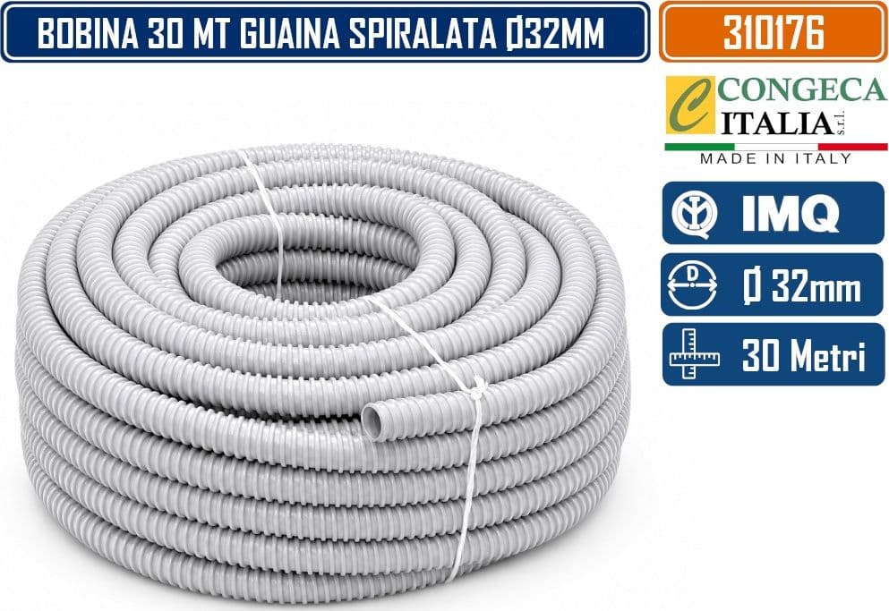 MATASSA 30 METRI GUAINA SPIRALATA FLESSIBILE Ø32 MM IN PVC AUTOESTINGUENTE CON INTERNO LISCIO IP65 GRIGIO RAL 7035