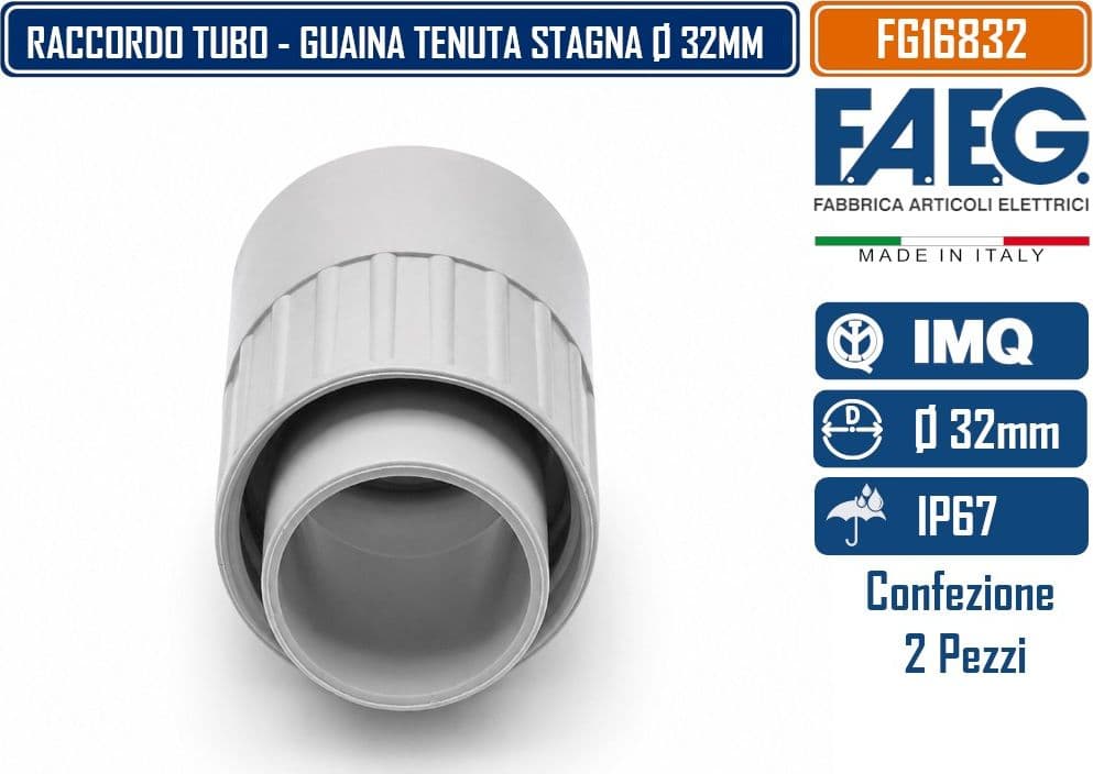 CONFEZIONE 2 PEZZI MANICOTTO RACCORDO DRITTO TUBO-GUAINA Ø32 MM IP67 IN TECNOPOLIMERO AUTOESTINGUENTE GRIGIO RAL 7035 - 2