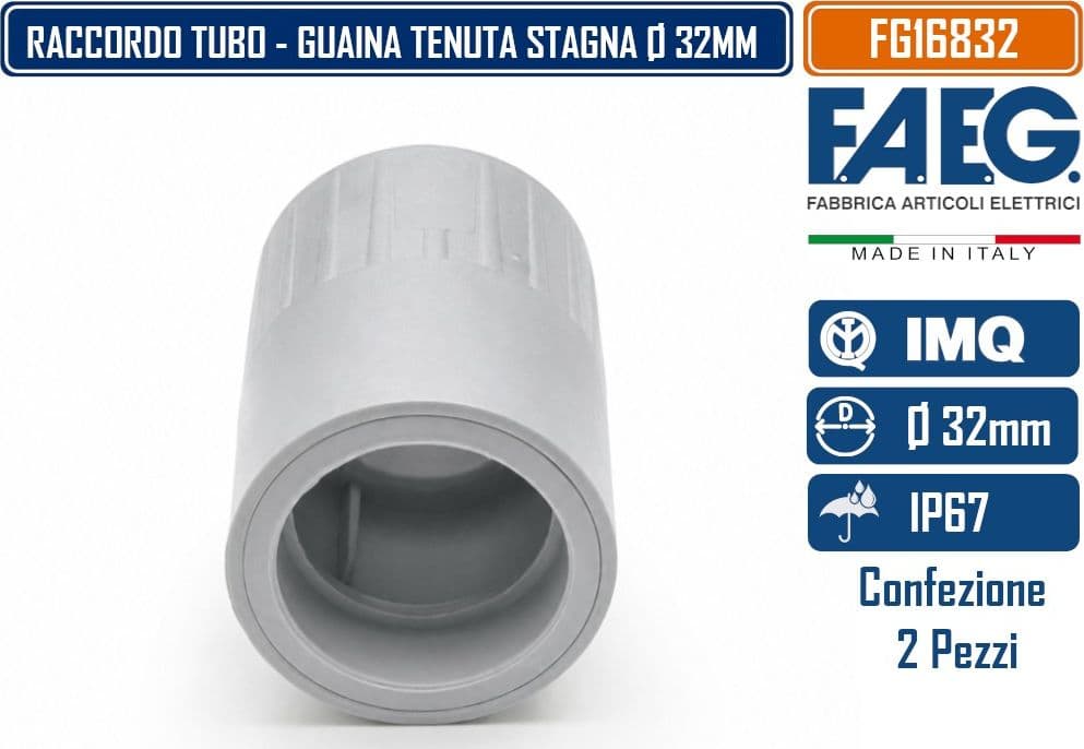 CONFEZIONE 2 PEZZI MANICOTTO RACCORDO DRITTO TUBO-GUAINA Ø32 MM IP67 IN TECNOPOLIMERO AUTOESTINGUENTE GRIGIO RAL 7035 - 3