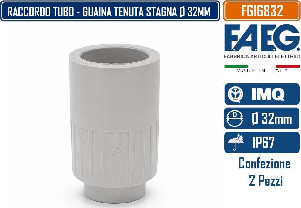 CONFEZIONE 2 PEZZI MANICOTTO RACCORDO DRITTO TUBO-GUAINA Ø32 MM IP67 IN TECNOPOLIMERO AUTOESTINGUENTE GRIGIO RAL 7035 - 4