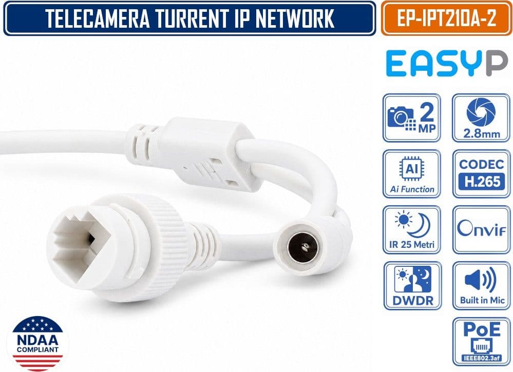 TELECAMERA TURRET IP EASY-P EP-IPT210A-2 2MP FULL HD CON INTELLIGENZA ARTIFICIALE, OTTICA 2.8 MM, IR 25M, MICROFONO INTEGRATO, POE E P2P - 4