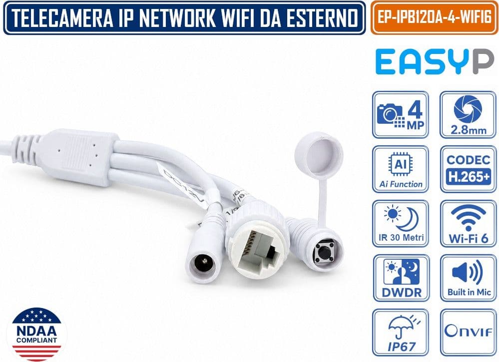 TELECAMERA BULLET IP WI-FI 6 EASY-P EP-IPB120A-4-WIFI6 4MP CON INTELLIGENZA ARTIFICIALE, OTTICA 2.8 MM, IR 30M, MICROFONO INTEGRATO, IP67, P2P E CORPO IN METALLO - 5