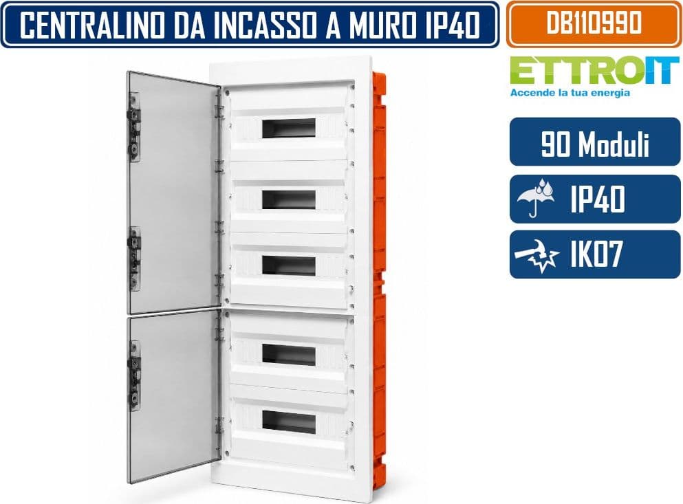 ETTROIT DB110990 CENTRALINO ELETTRICO DA INCASSO 90 MODULI DIN IP40 CON PORTELLO TRASPARENTE FUMÈ GRIGIO RAL 7030 - 2