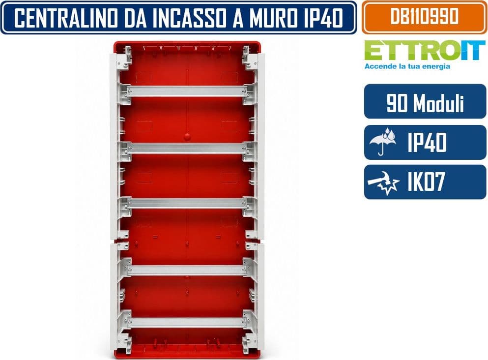 ETTROIT DB110990 CENTRALINO ELETTRICO DA INCASSO 90 MODULI DIN IP40 CON PORTELLO TRASPARENTE FUMÈ GRIGIO RAL 7030 - 3