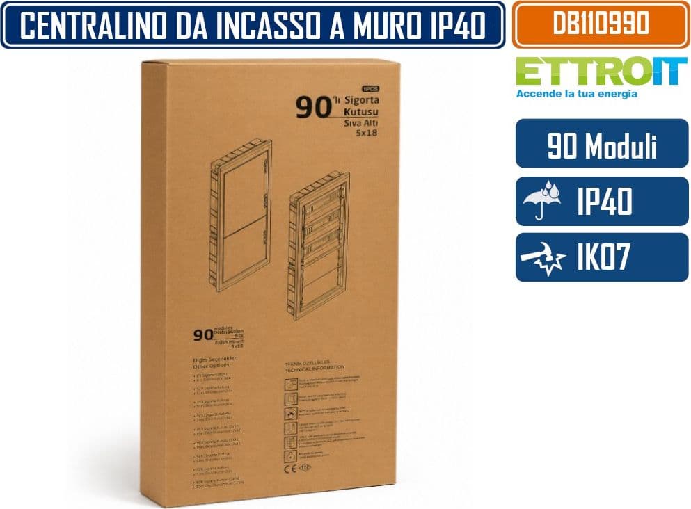 ETTROIT DB110990 CENTRALINO ELETTRICO DA INCASSO 90 MODULI DIN IP40 CON PORTELLO TRASPARENTE FUMÈ GRIGIO RAL 7030 - 4