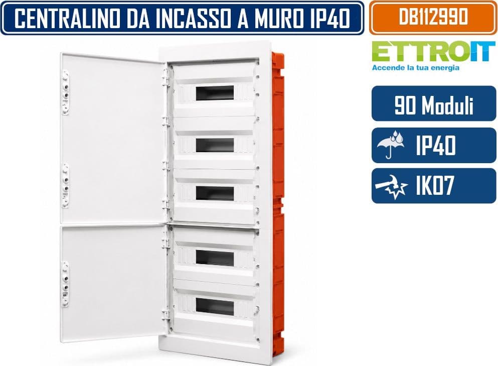 ETTROIT DB112990 CENTRALINO ELETTRICO DA INCASSO 90 MODULI DIN IP40 CON PORTELLO CIECO BIANCO - 2