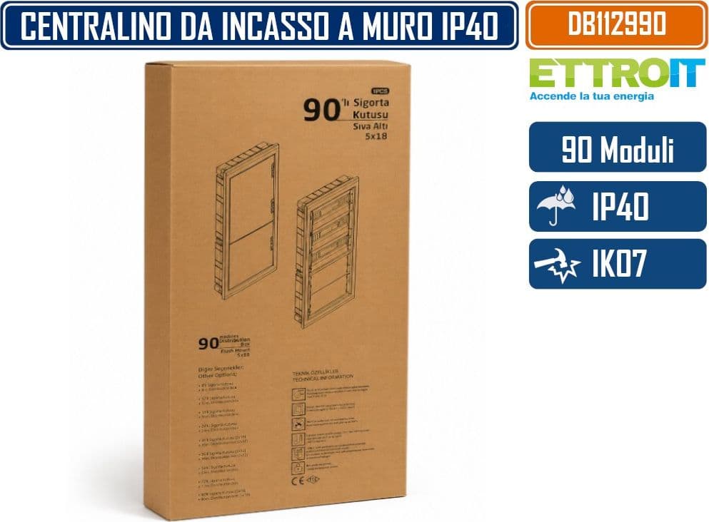 ETTROIT DB112990 CENTRALINO ELETTRICO DA INCASSO 90 MODULI DIN IP40 CON PORTELLO CIECO BIANCO - 4