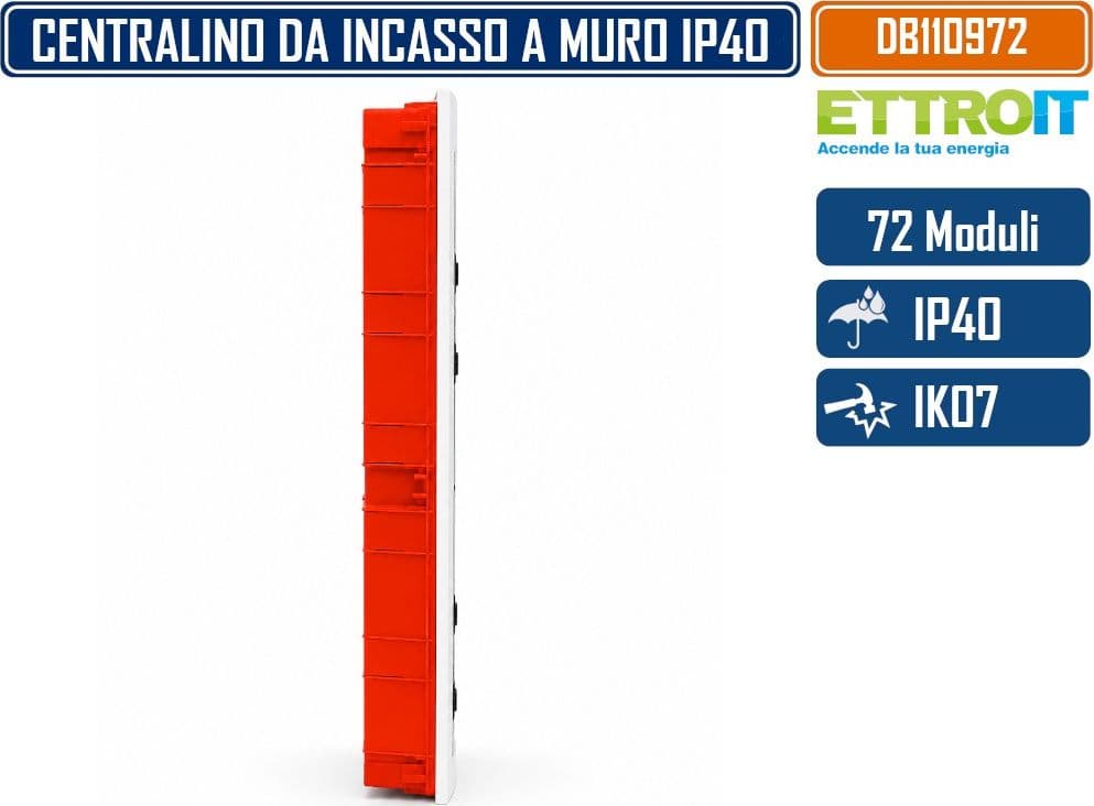ETTROIT DB110972 CENTRALINO ELETTRICO DA INCASSO 72 MODULI DIN IP40 CON PORTELLO TRASPARENTE FUMÈ GRIGIO RAL 7030 - 3