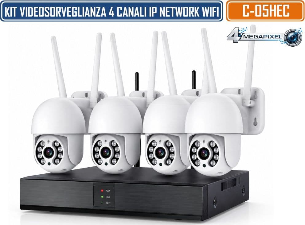 KIT VIDEOSORVEGLIANZA WIFI 4 CANALI 4 TELECAMERE PTZ 4MP VISIONE NOTTURNA A COLORI RILEVAMENTO UMANO AI AUDIO BIDIREZIONALE  IP66 XMEYE PRO - 2