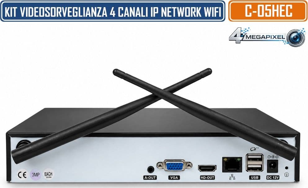 KIT VIDEOSORVEGLIANZA WIFI 4 CANALI 4 TELECAMERE PTZ 4MP VISIONE NOTTURNA A COLORI RILEVAMENTO UMANO AI AUDIO BIDIREZIONALE  IP66 XMEYE PRO - 4