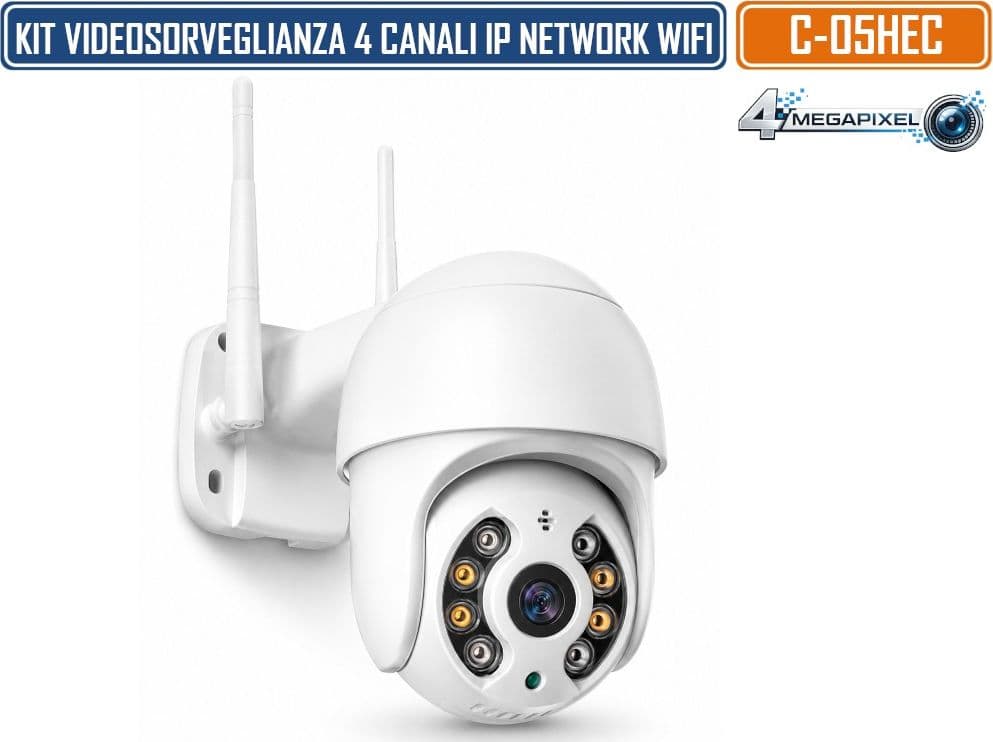 KIT VIDEOSORVEGLIANZA WIFI 4 CANALI 4 TELECAMERE PTZ 4MP VISIONE NOTTURNA A COLORI RILEVAMENTO UMANO AI AUDIO BIDIREZIONALE  IP66 XMEYE PRO - 5