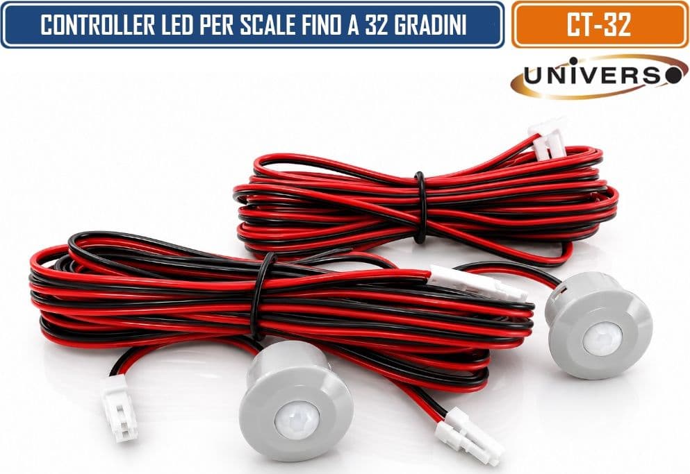 UNIVERSO CT-32 CONTROLLER LED AUTOMATICO PER SCALE FINO A 32 GRADINI 12V/24V DC 500W CON 2 SENSORI DI MOVIMENTO EFFETTI LUCE SEQUENZIALI PROTEZIONE CORTOCIRCUITO - 5