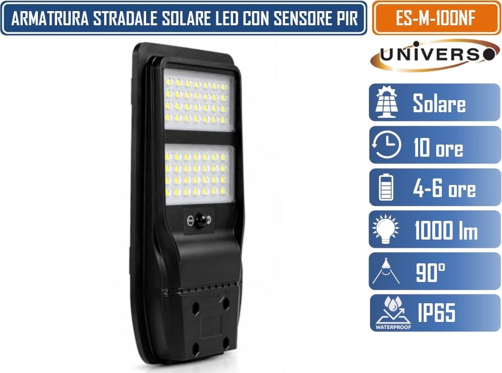 UNIVERSO ES-M-100NF LAMPIONE SOLARE LED 1000 LUMEN DA ESTERNO CON SENSORE DI MOVIMENTO PIR TLECOMANDO TIMER IP65 - 4