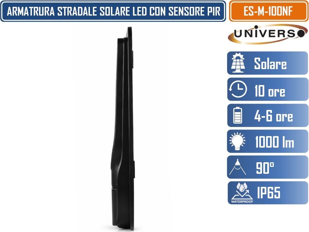 UNIVERSO ES-M-100NF LAMPIONE SOLARE LED 1000 LUMEN DA ESTERNO CON SENSORE DI MOVIMENTO PIR TLECOMANDO TIMER IP65 - 5