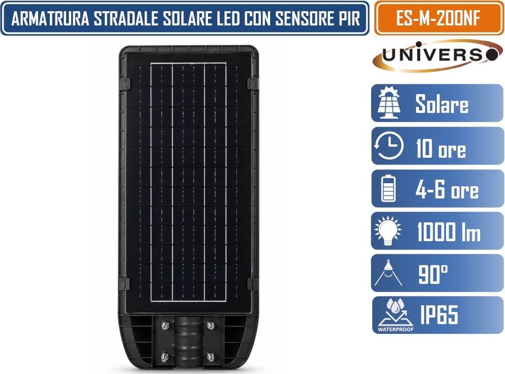 UNIVERSO ES-M-200NF LAMPIONE SOLARE LED 2000 LUMEN DA ESTERNO CON SENSORE DI MOVIMENTO PIR TLECOMANDO TIMER IP65 - 3