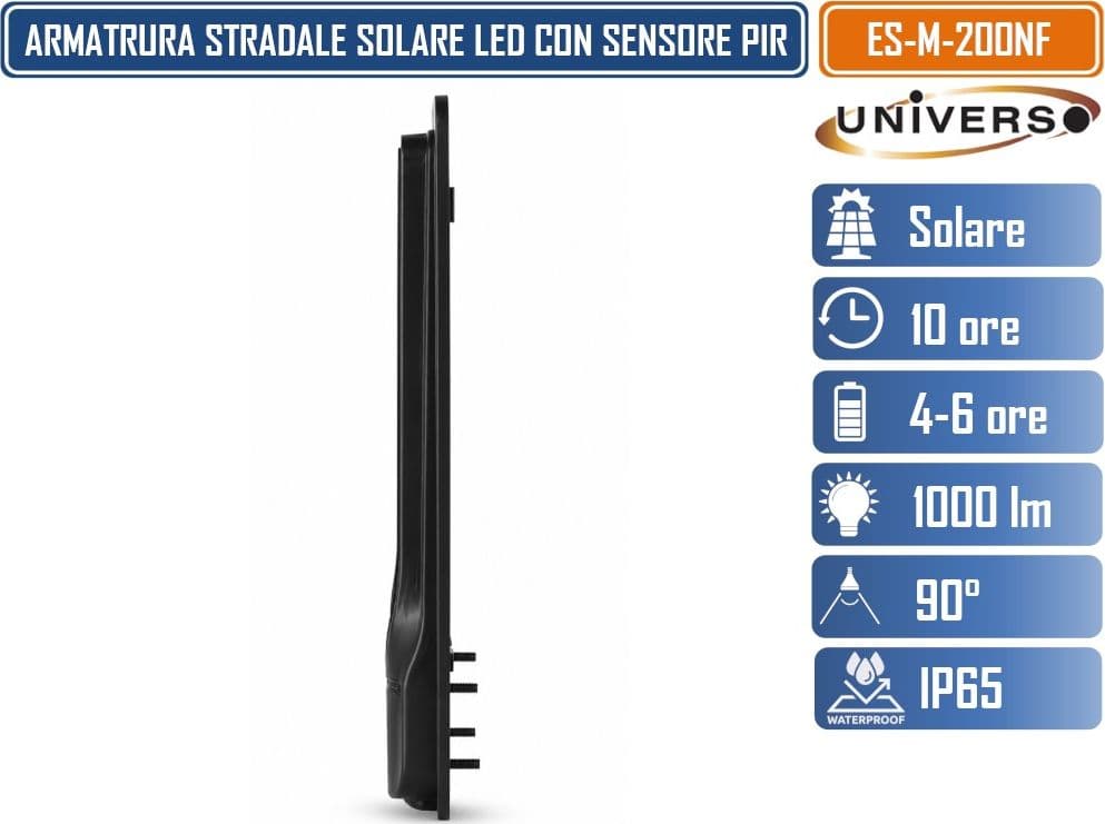 UNIVERSO ES-M-200NF LAMPIONE SOLARE LED 2000 LUMEN DA ESTERNO CON SENSORE DI MOVIMENTO PIR TLECOMANDO TIMER IP65 - 5