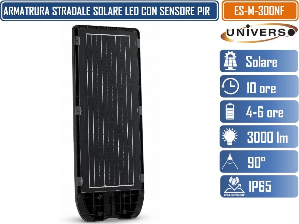 UNIVERSO ES-M-300NF LAMPIONE SOLARE LED 3000 LUMEN DA ESTERNO CON SENSORE DI MOVIMENTO PIR TLECOMANDO TIMER IP65 - 3