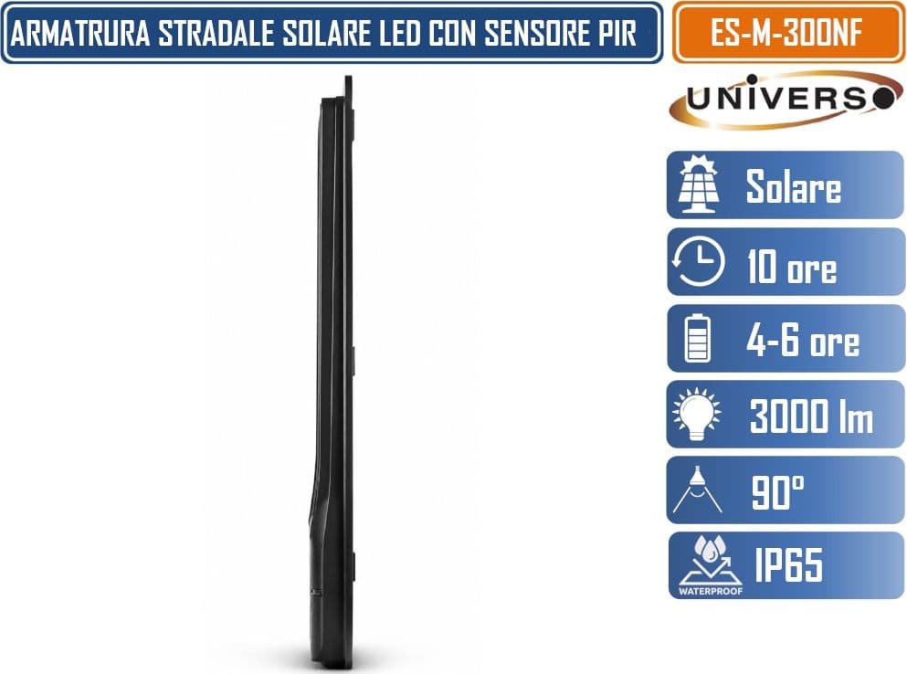 UNIVERSO ES-M-300NF LAMPIONE SOLARE LED 3000 LUMEN DA ESTERNO CON SENSORE DI MOVIMENTO PIR TLECOMANDO TIMER IP65 - 5