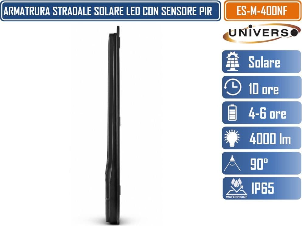 UNIVERSO ES-M-400NF LAMPIONE SOLARE LED 4000 LUMEN DA ESTERNO CON SENSORE DI MOVIMENTO PIR TLECOMANDO TIMER IP65 - 5
