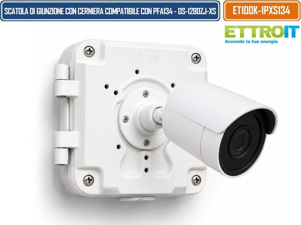 ETTROIT ET100K-1PXS134 SCATOLA DI GIUNZIONE CON CERNIERA PER TELECAMERE COMPATIBILE CON DAHUA PFA134 E HIKVISION DS-1280ZJ-XS CON PIASTRA MULTIFORO E PASSACAVO CENTRALE - 3