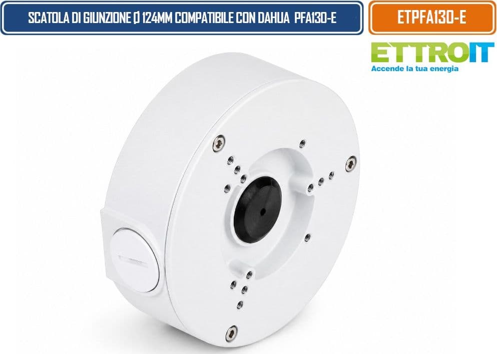 ETTROIT ETPFA130-E SCATOLA DI GIUNZIONE Ø124 × 41 MM PER TELECAMERE VIDEOSORVEGLIANZA COMPATIBILE CON DAHUA PFA130-E CON VANO POSTERIORE PER CABLAGGI E MONTAGGIO A PARETE O SOFFITTO - 2