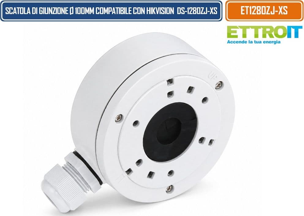 ETTROIT ET1280ZJ-XS SCATOLA DI GIUNZIONE Ø100 MM PER TELECAMERE VIDEOSORVEGLIANZA COMPATIBILE CON HIKVISION DS-1280ZJ-XS CON VANO INTERNO PER CABLAGGI E MONTAGGIO A PARETE O SOFFITTO - 2