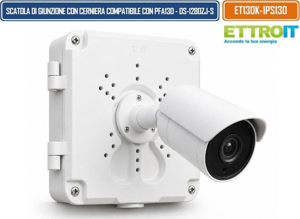 ETTROIT ET130K-1PS130 SCATOLA DI GIUNZIONE PREFORATA CON CERNIERA PER TELECAMERE COMPATIBILE CON DAHUA PFA130-E E HIKVISION DS-1280ZJ-S CON PIASTRA MULTIPREFORATA E VANO MAGGIORATO - 3