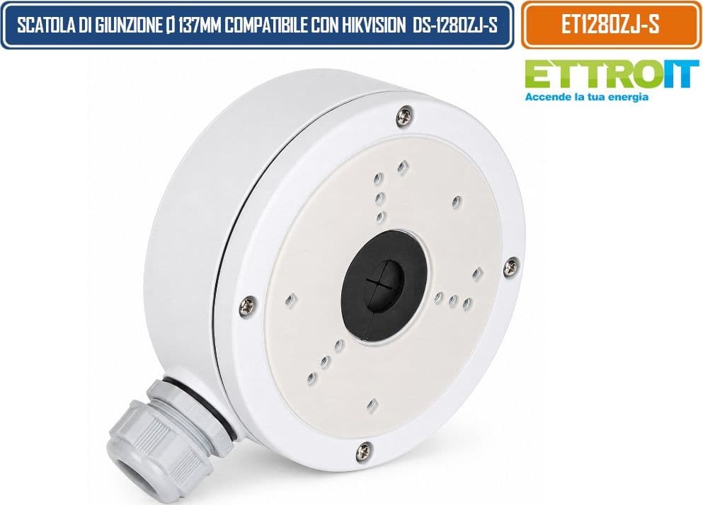 ETTROIT ET1280ZJ-S SCATOLA DI GIUNZIONE Ø137 MM PER TELECAMERE VIDEOSORVEGLIANZA COMPATIBILE CON HIKVISION DS-1280ZJ-S CON VANO INTERNO PER CABLAGGI E MONTAGGIO A PARETE O SOFFITTO - 2