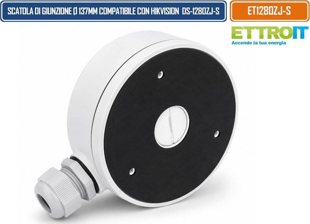 ETTROIT ET1280ZJ-S SCATOLA DI GIUNZIONE Ø137 MM PER TELECAMERE VIDEOSORVEGLIANZA COMPATIBILE CON HIKVISION DS-1280ZJ-S CON VANO INTERNO PER CABLAGGI E MONTAGGIO A PARETE O SOFFITTO - 3